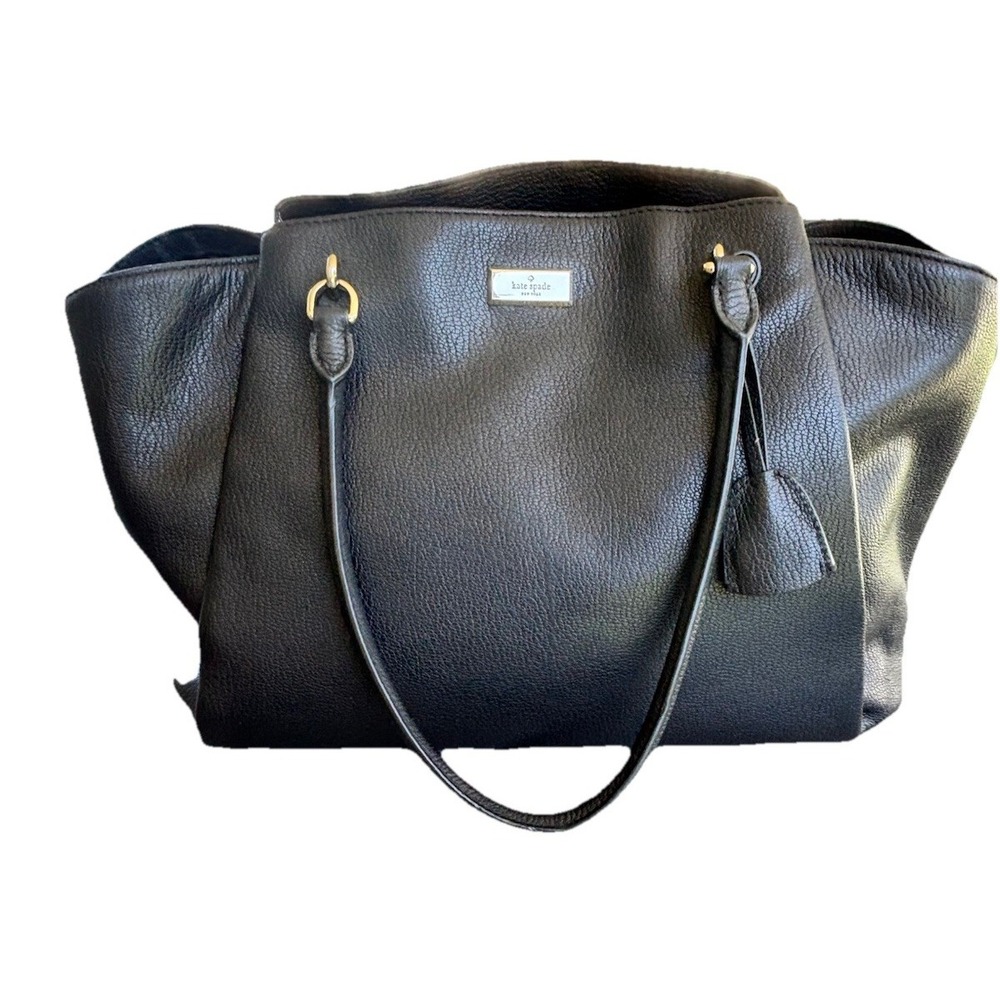 Kate Spade Black Pebbled Leather Anna Court Ashlee Tote Bag Multiple Pockets